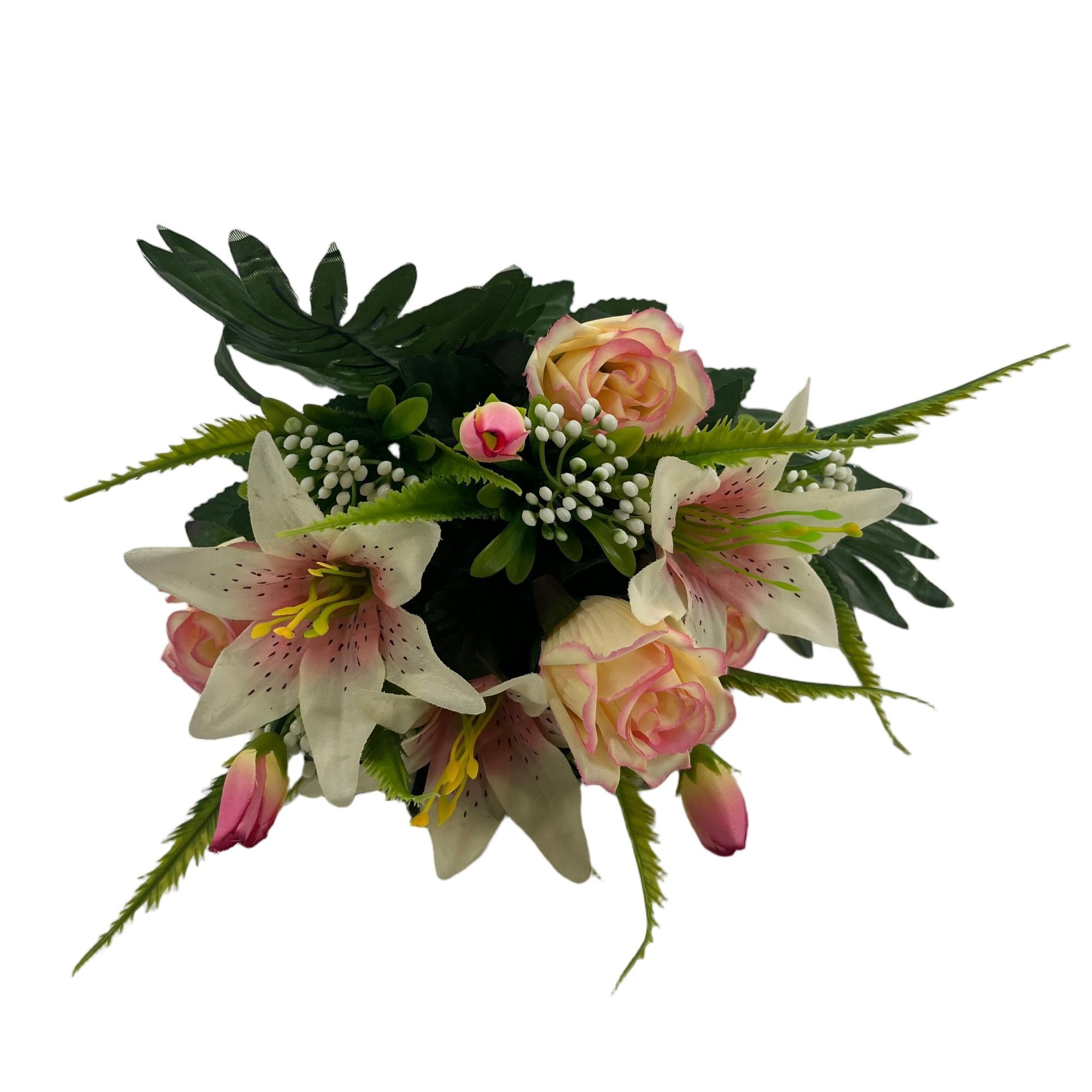 Artificial Rose Lily Bouquet 40cm Tall 24 Branches  YSB25221
